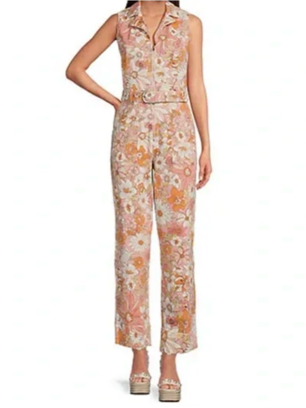 NWT Skies Are Blue Curvy Women’s 1X Retro Floral Zip Jumpsuit Boho Belted 70s
